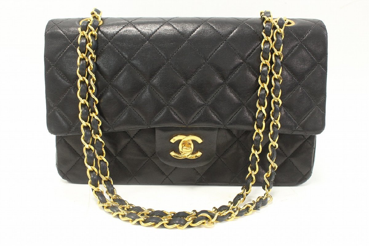 【1円～】CHANEL シャネル マトラッセ 26 Wフラップ Wチェーン チェーンショルダー ラムスキン ブラック 正規品 訳あり 11-F015/1/100_画像3