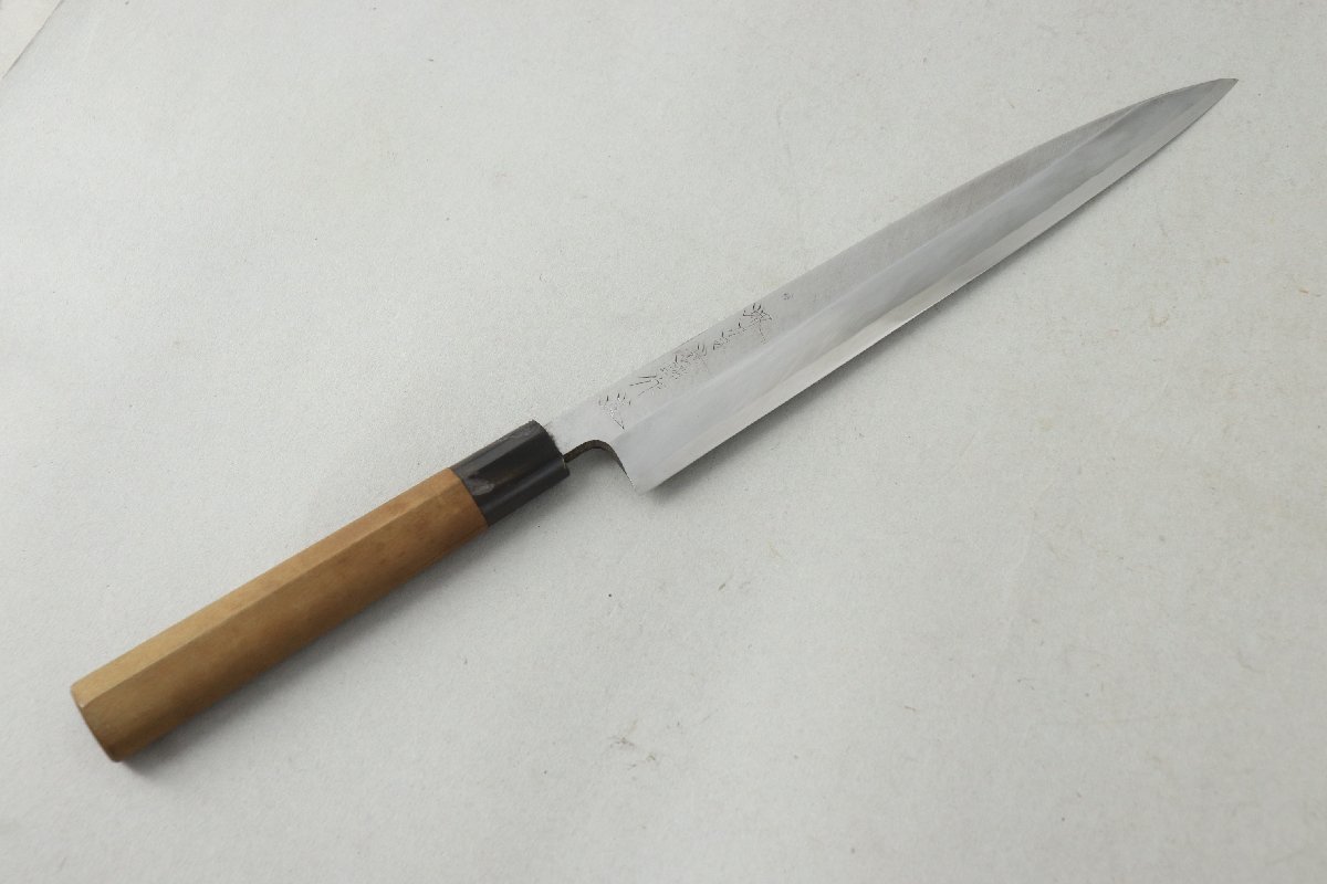 堺刀司 岩国作 柳刃包丁 刺身包丁 和包丁 刃渡り22.5cm 全長37.5cm 重さ120g 中古品 11-C062/1/060_画像1