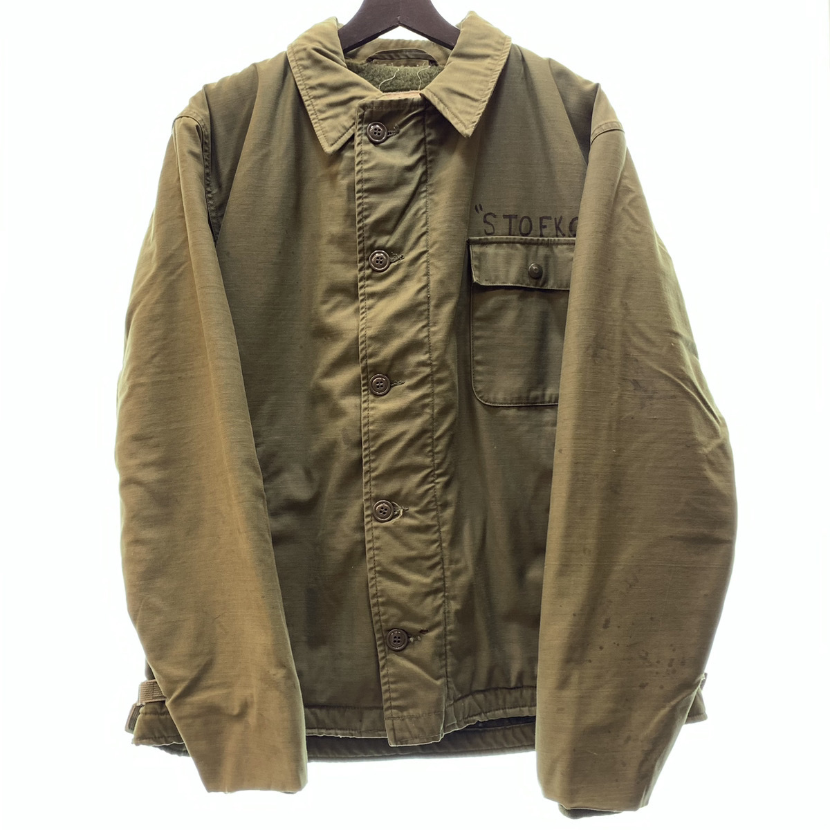 ▲ US ARMY ユーエス アーミー A-2 DECK JACKET デッキ ジャケット アウター ヴィンテージ ミリタリー カーキ 緑 サイズL 104_画像2