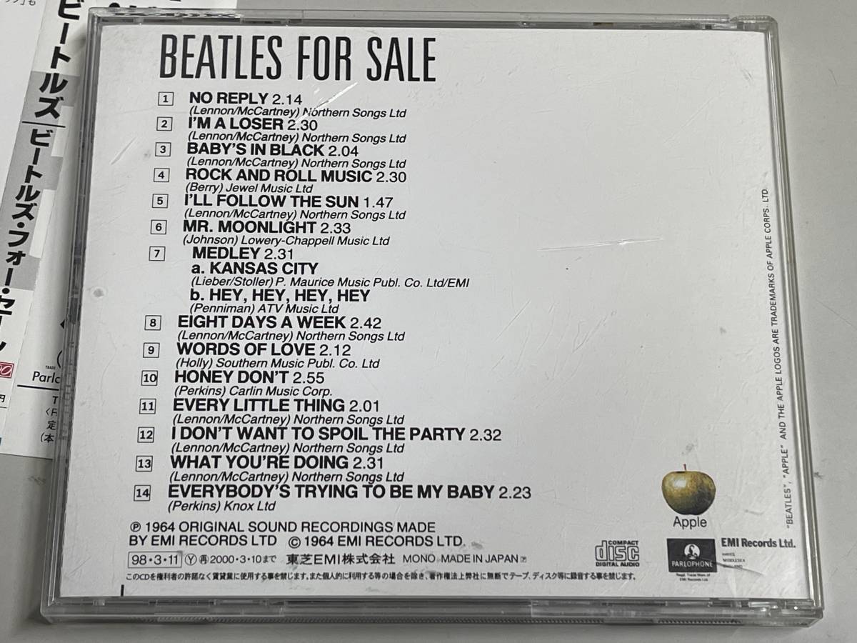 【CD美品】beatles for sale/ビートルズ・フォー・セール/the beatles/ザ・ビートルズ【日本盤】1987年マスターCD_画像6