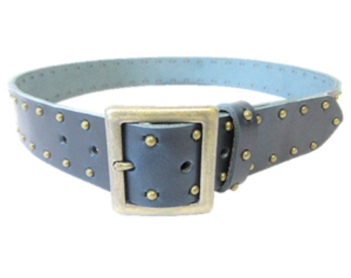  Tochigi leather Vintage style studs belt navy side on Lee made in Japan cow leather men's belt 