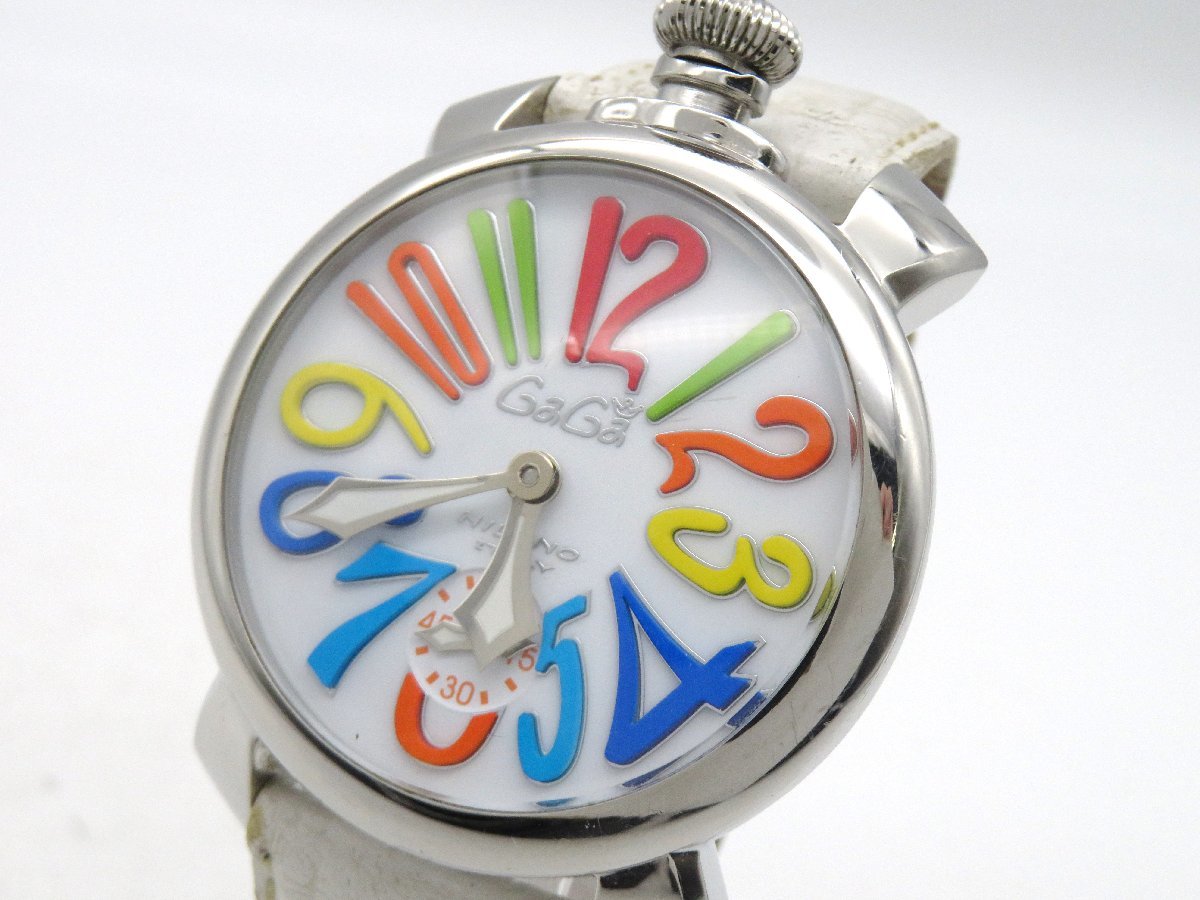 1円◇稼働◇　ガガミラノ　　マヌアーレ　白　手巻き　メンズ　腕時計　　E74201_画像1