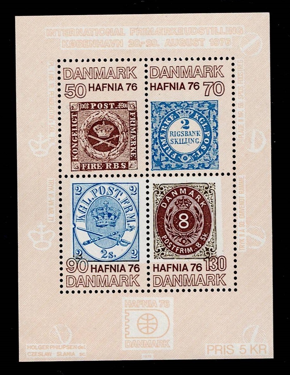 １円～☆外国 切手 デンマーク １９７５年 HAFNIA'７５ 小型シート 未使用☆_画像1