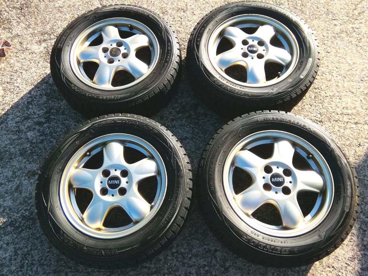 185/65R15　MINI　ミニ 純正アルミ+スタッドレスタイヤ 　4穴 PCD:100 15x5.5J インセット45 ハブ約55mm　_画像1