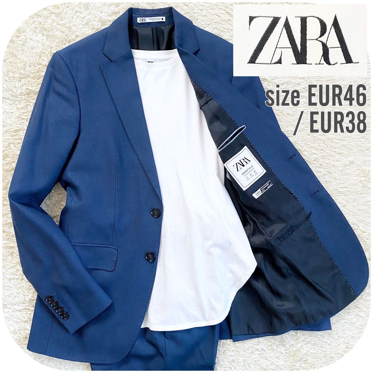 ZARA ザラ ESSENTIALS 2Bシングルスーツ セットアップ ネイビーブルー