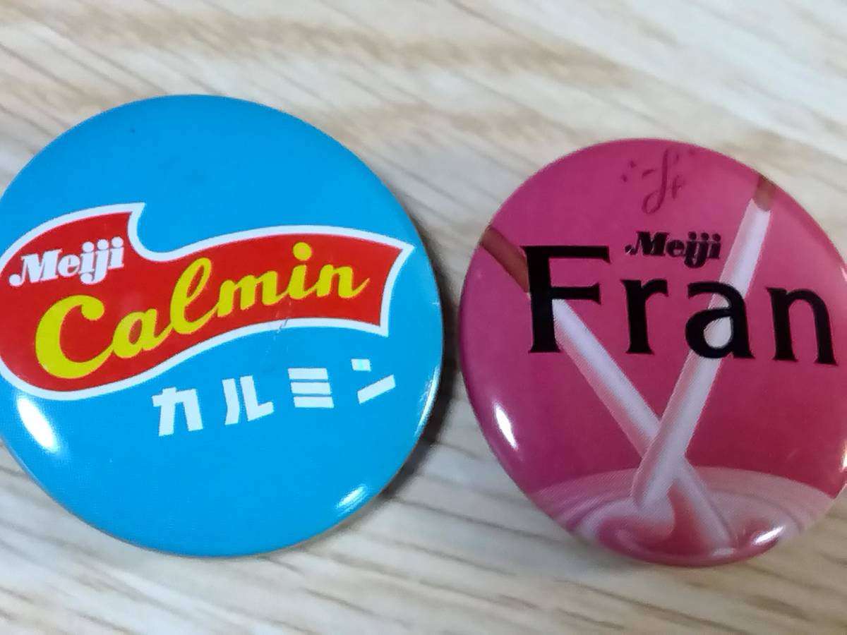 ◆120円～ Meiji 缶バッジ カルミン・フランFran「明治」昭和レトロ/企業物雑貨/ピンズピンバッジ マークロゴ お菓子駄菓子 ラムネチョコ_画像1