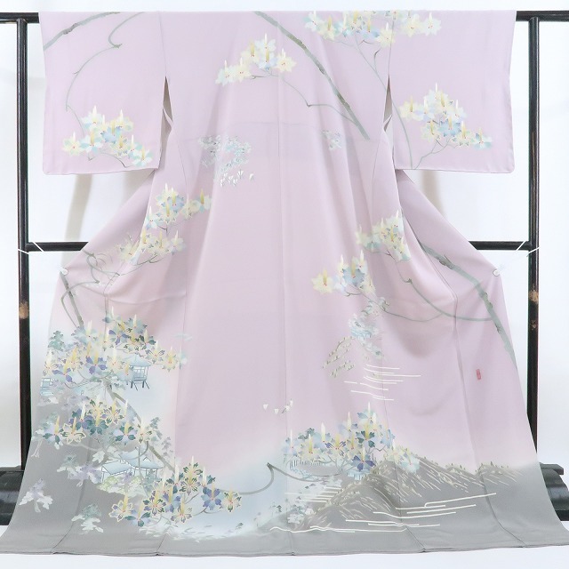 ゆめsaku2 新品 本加賀友禅 宮野勇造 落款 近江の松“染め色に ゆめsaku2 新品 本加賀友禅 宮野勇造 落款 近江の松“染め色に