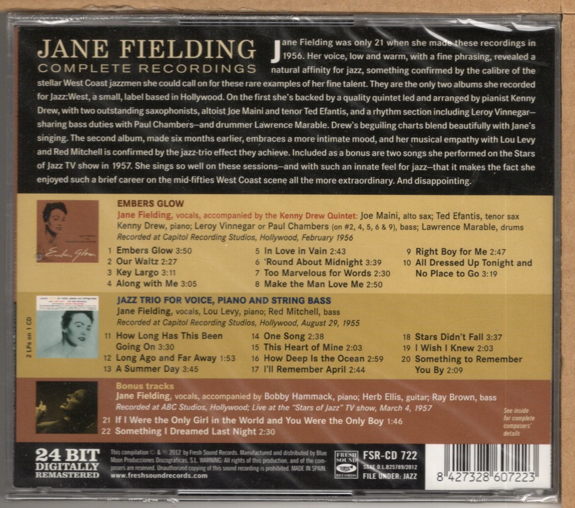【新品CD】JANE FIELDING / EMBERS GLOW + JAZZ TRIO FOR VOICE, PIANO AND STRING BASS + BONUS TRACKS_画像2
