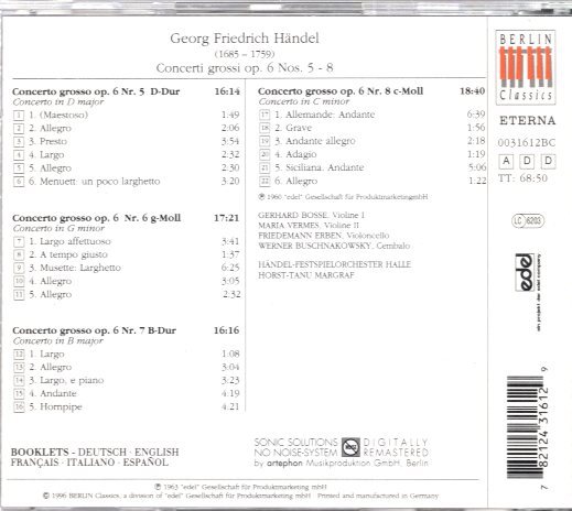 a933　G.F.HANDEL:CONCERTI GROSSI OP.6 NOS.5-8 /MARGRAF_画像2