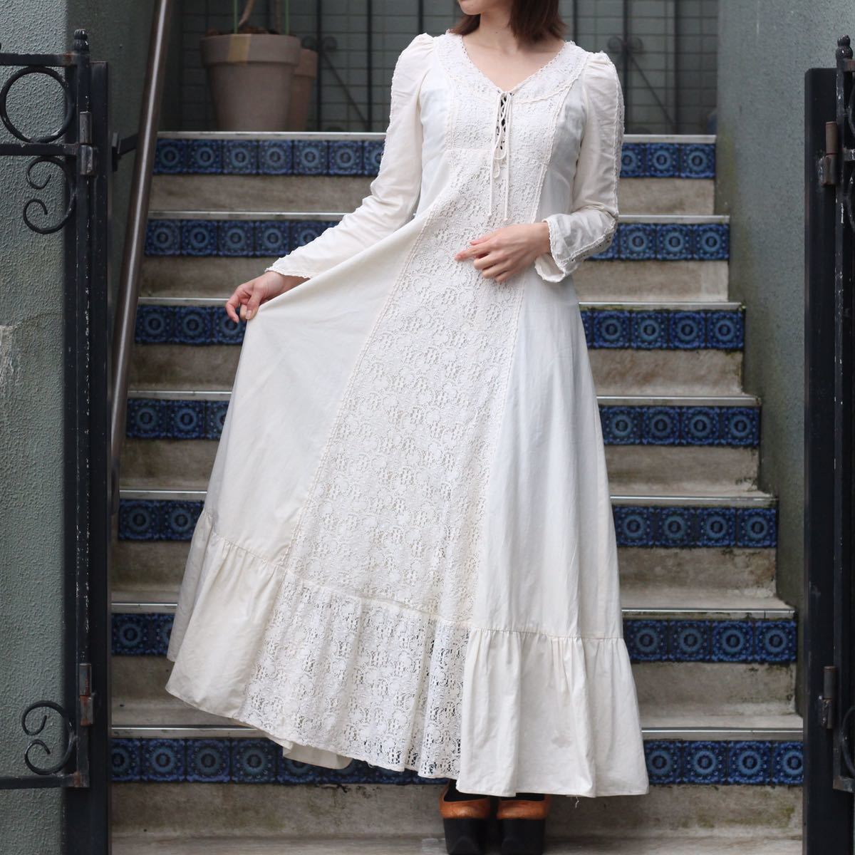 *SPECIAL ITEM* 60's～70's GUNNE SAX 60年代～70年代アメリカ古着ガニーサックス黒タグレースデザインロングドレスワンピース_画像1