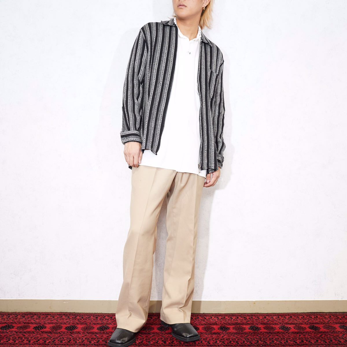 EU VINTAGE Berry Time STRIPE PATTERNED ZIP UP BLOUSON MADE IN ITALY/ヨーロッパ古着ストライプ柄ジップアップブルゾン