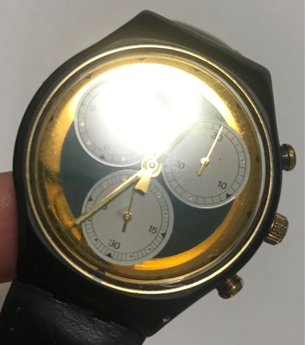 【おまけ付動作品】swatch スウォッチ　クロノグラフ　クォーツ式　腕時計 スイス 革ベルト