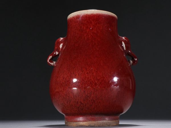 【瓏】陶磁器 紅釉象頭尊 清代 染付 置物擺件 古賞物 中国古美術 蔵出