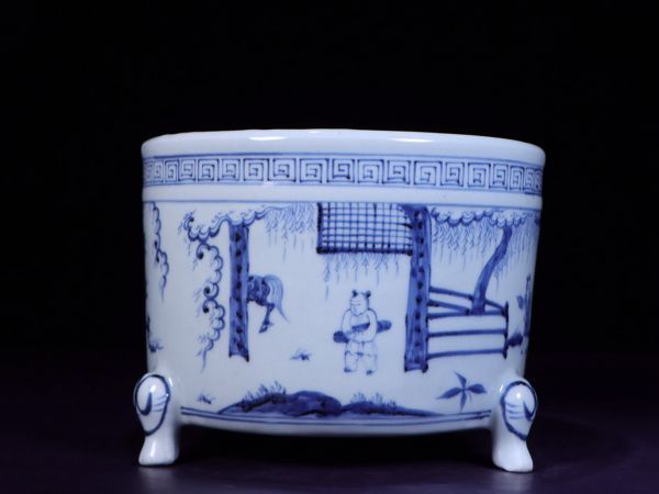 【瓏】陶磁器 青花香炉 明時代 染付 置物擺件 古賞物 中国古美術 蔵出
