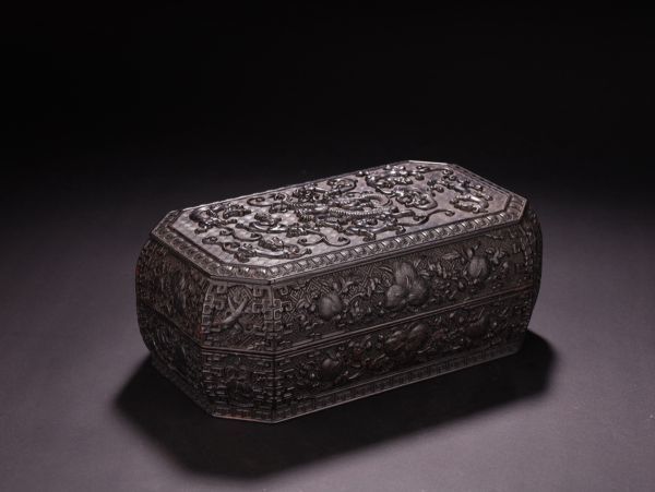 【瓏】小葉紫檀の木彫 龍紋盒套裝 古銅彩板指盒 清時代 極細工 手彫り 置物 擺件 中国古美術 蔵出
