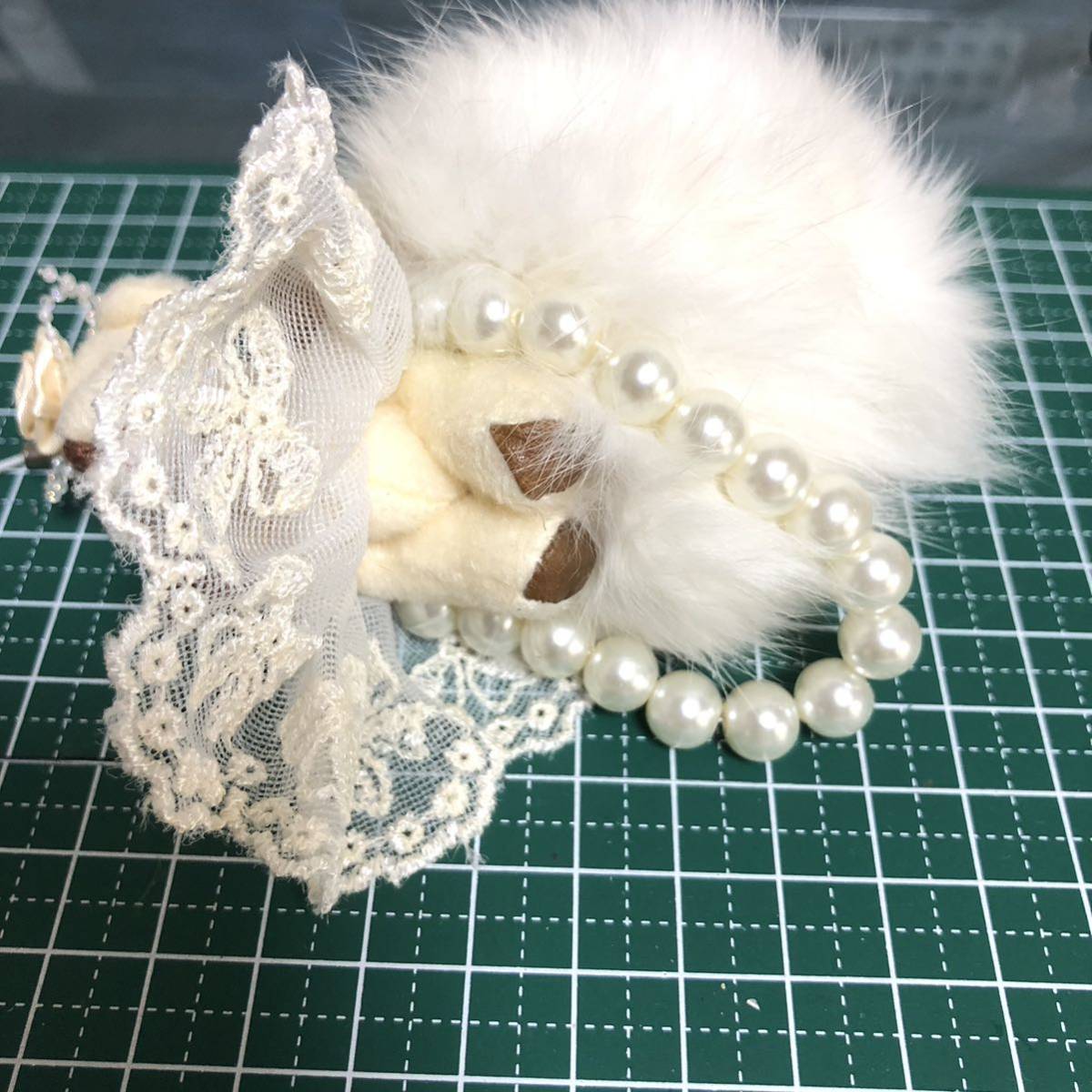  hand made dress Bear strap .. pretty pearl attaching white 