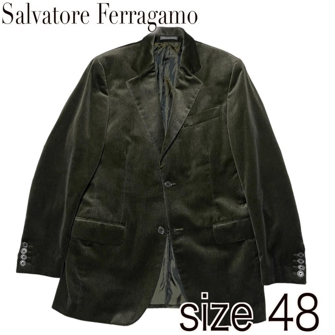 【イタリア製】Salvatore Ferragamo サルバトーレ フェラガモ テーラードジャケット コーデュロイ 48 M モスグリーン