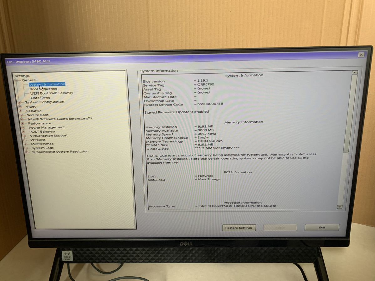オープニング 大放出セール】 i5-10210U Core AIO 5490 【DELL