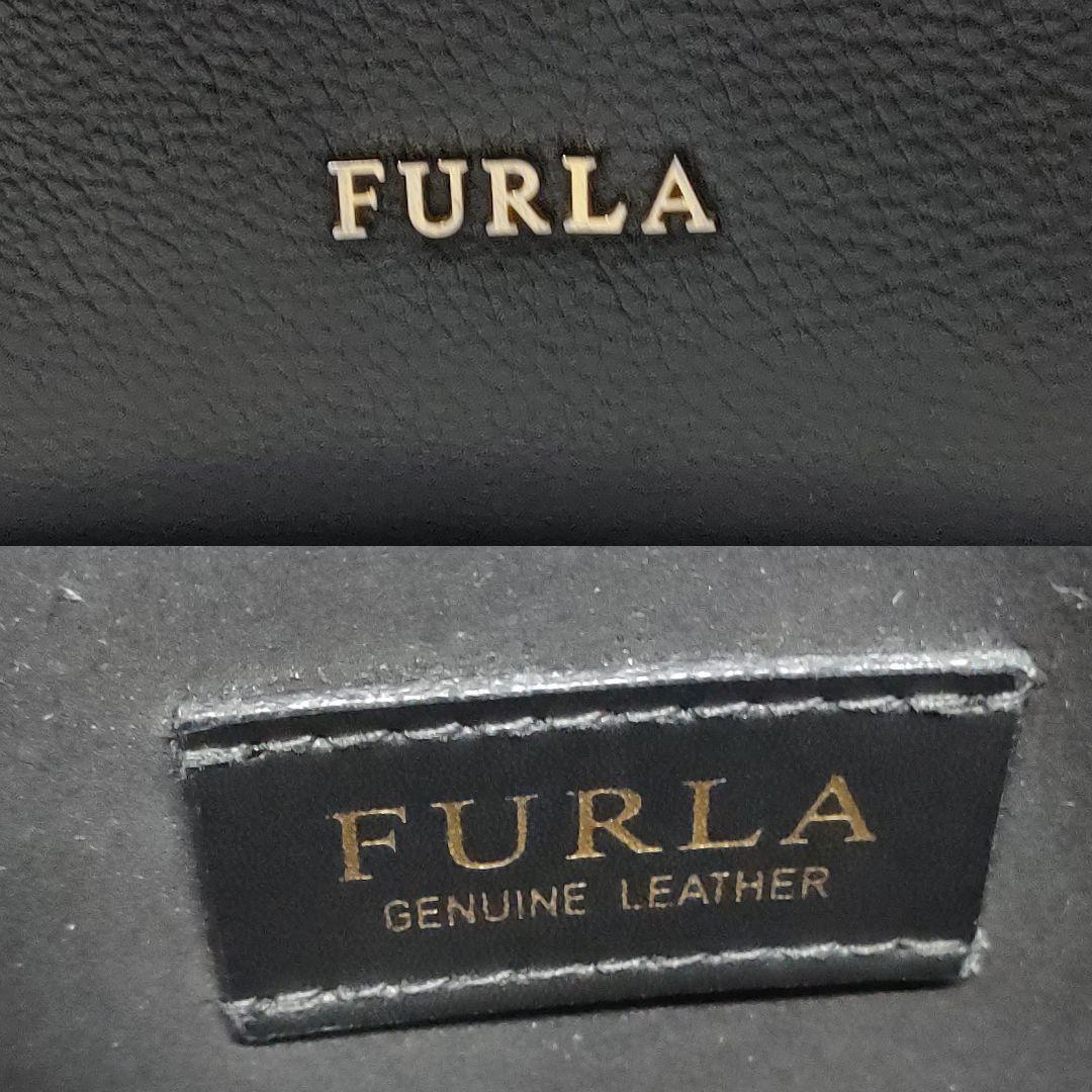 1円【極美品】FURLA フルラ コスタンザ ショルダーバッグ 金宅 レザー シボ革 バケツバッグ ブラック 黒 レディース 金ロゴ_画像8