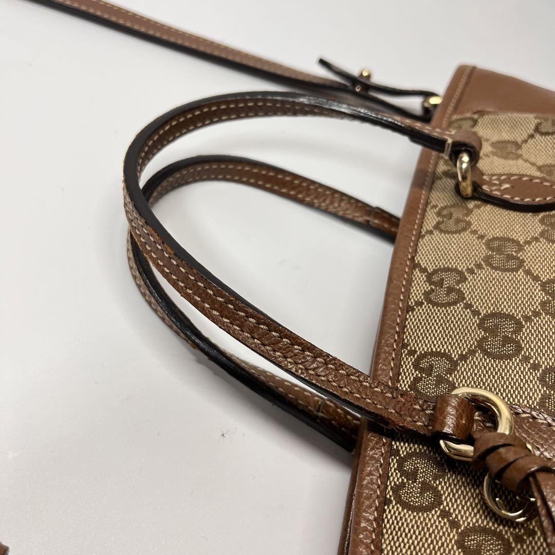 １円【美品】GUCCI グッチ 2way ハンドバッグ ショルダーバッグ GGキャンバス レザー 革 チャーム ブラウン ベージュ レディース_画像6