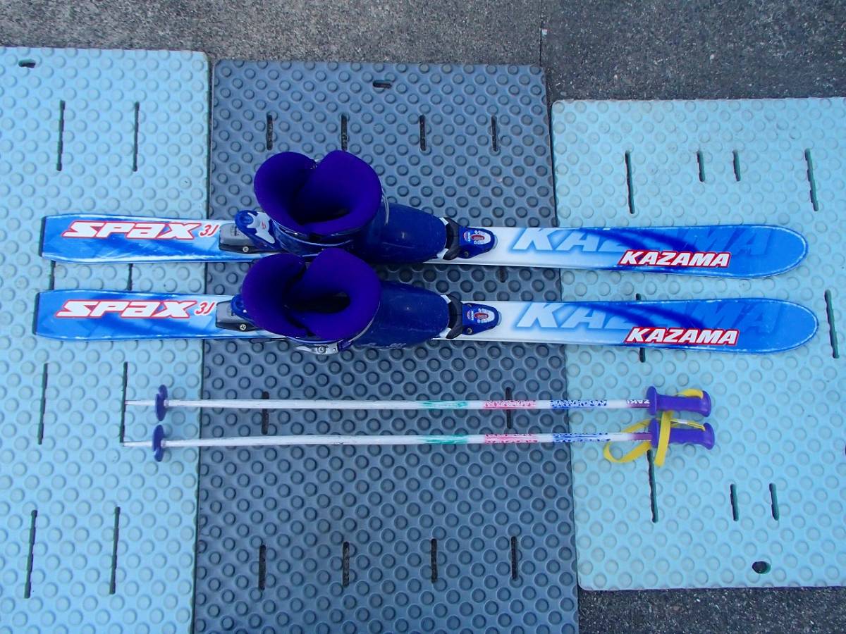  KAZAMA板☆子供用スキーセット☆カービングスキー約130cm ブーツ約25.5cm ストック約95cm_画像1