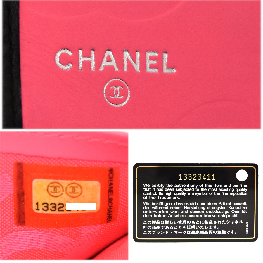 シャネル 長財布 カンボンライン ココマーク レザー A26717 レディース ブラック×ピンク CHANEL_画像9