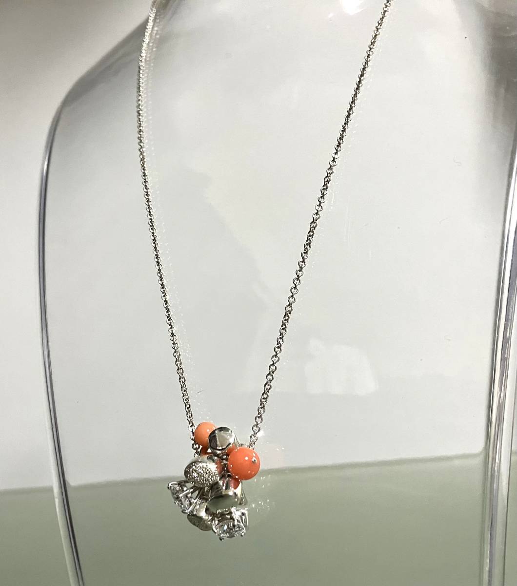 * новый товар с отделкой * Star Jewelry * серебряный 925* колье * коралл ..* циркон * полная масса примерно 8.6g* общая длина примерно 38cm*