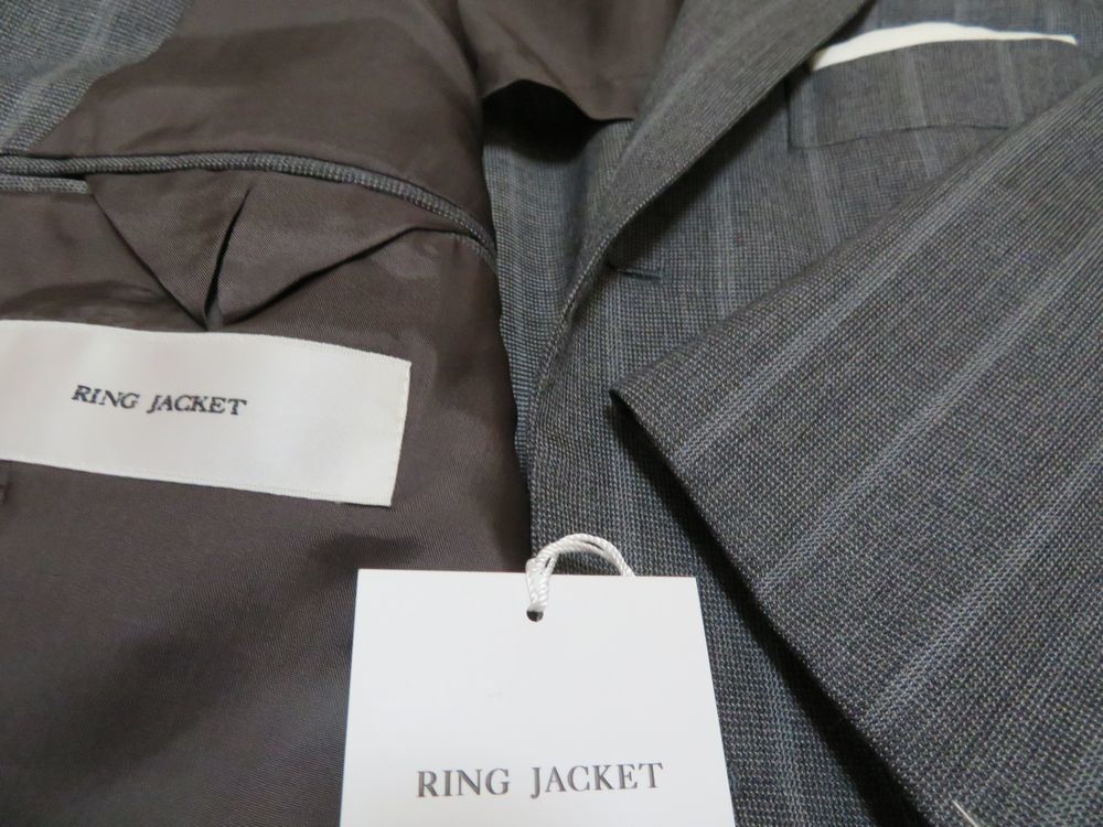 ■新品【RING JACKET】極上スーツ 日本製 ウール グレー ストライプ 44(S) #1 リングヂャケット_画像4