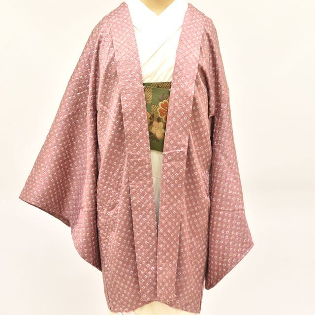 1円 美品 長羽織 正絹 絞り 薄紫色 身丈85.5cm はおり 同梱可 【kimonomtfuji】 1nfuji41993_画像2