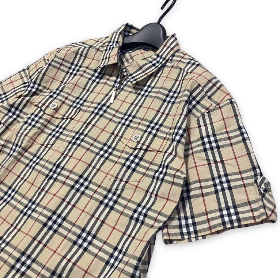 【美品】バーバリーロンドン ノバチェック ジップアップ ファスナー シャツ 半袖 160A M-L レディース メンズ キッズの画像2