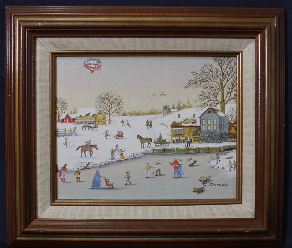 D630　チャールズ　カーソン（C.Carson）　「Skating Away」　油彩　真作保障　カナダの画家_画像1