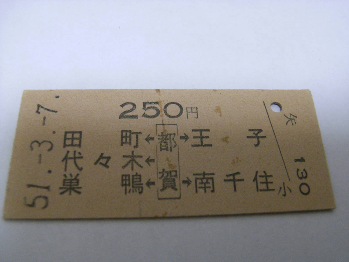 総武本線　田町 代々木 巣鴨←都賀→王子 南千住　250円　昭和51年3月7日　都賀駅発行　国鉄_画像1