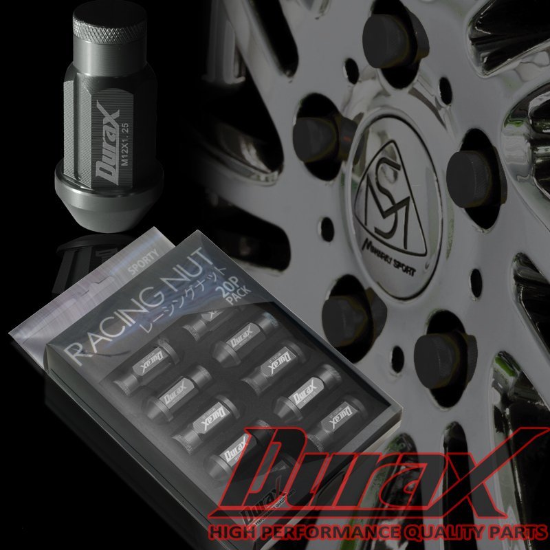 ホイールナット DURAX製 ロックナット ロング袋ナット 50mm レーシングナット 20個 チタン P1.25 長袋型 日産 スズキ 125CLFR_DURAX正規品 ホイール ナット