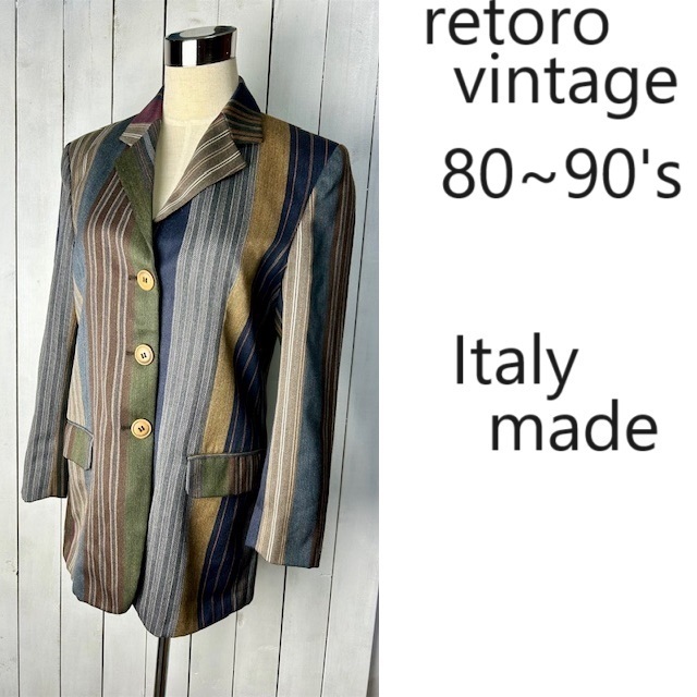 レトロ古着 80s~ イタリア製 ランダムストライプ テーラード
