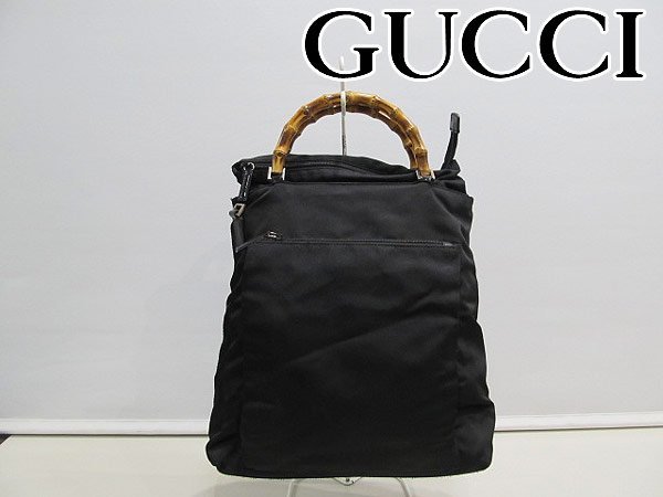 1円　グッチ　GUCCI　ハンドバッグ　ナイロン　黒　バンブー　_画像1