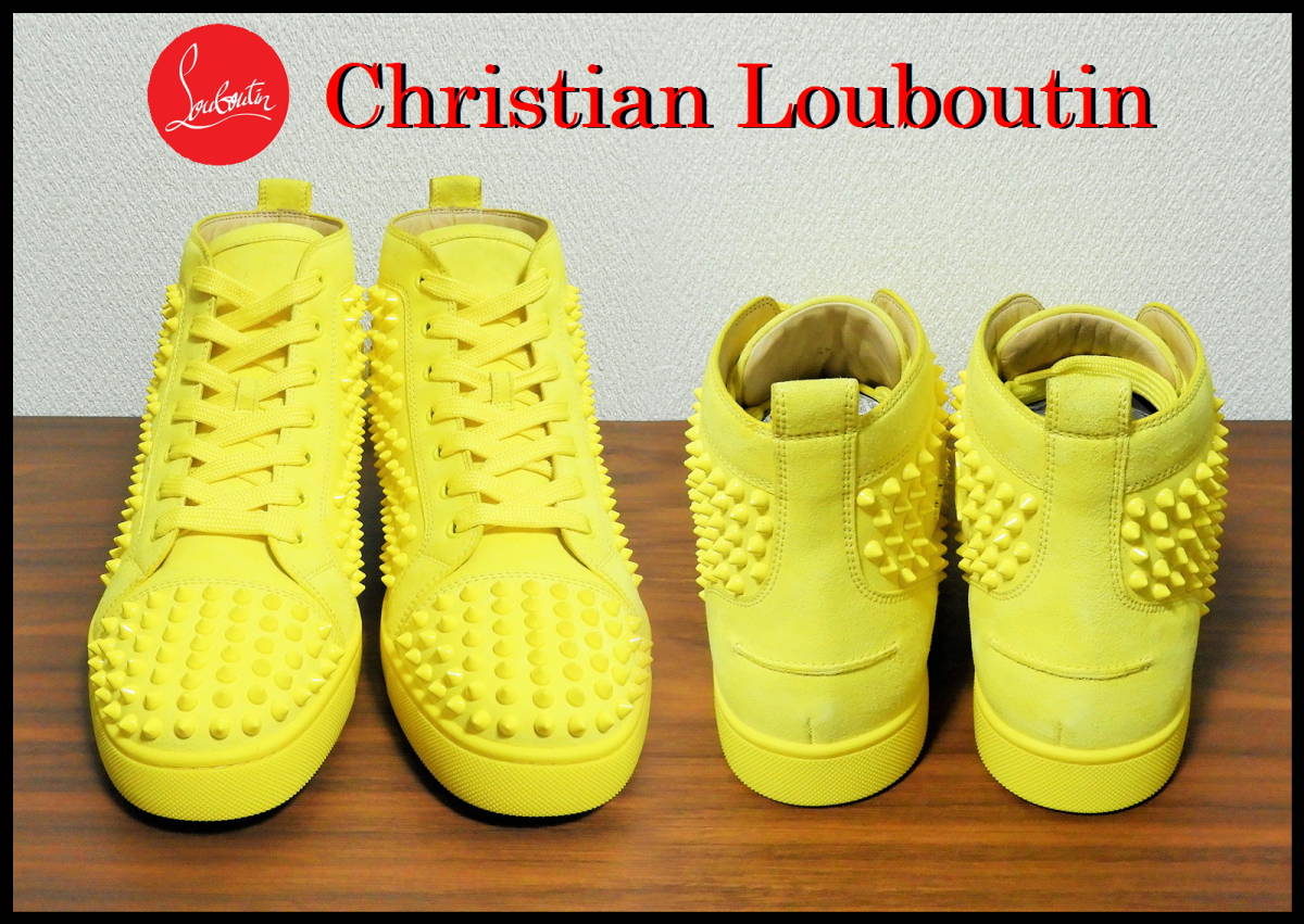 正規品 クリスチャンルブタン ルイススタッズ 黄色 新作 Christian Louboutin ルイススパイク メンズ ハイカット スニーカー 42 イエロー