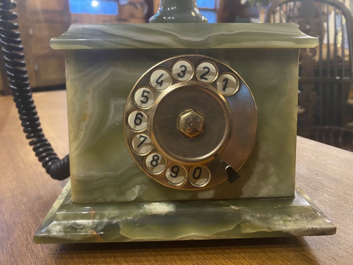 81】昭和レトロ 大理石製の電話機 豪華(検)アンティークビンテージ