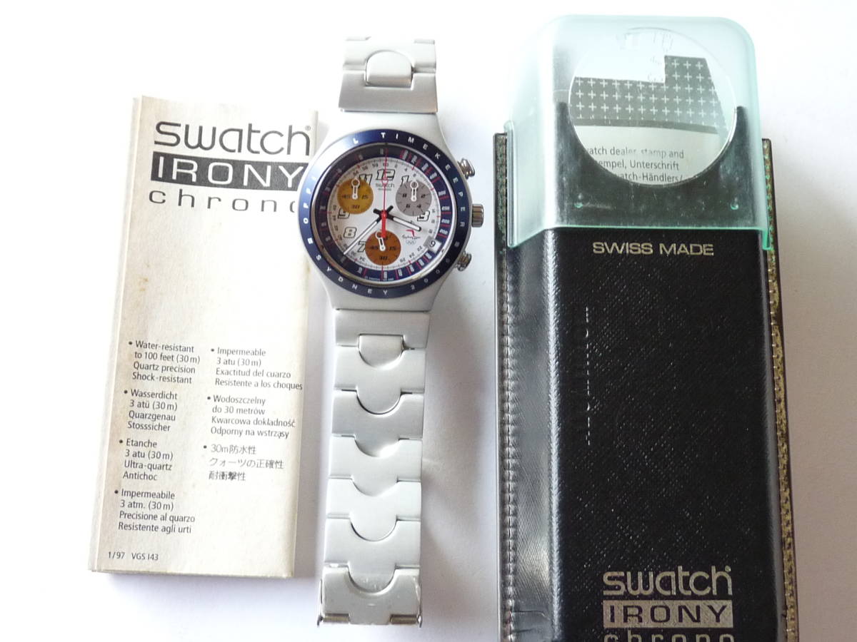 極短期使用品 電池交換済 2001年モデル スウォッチ Swatch アイロニークロノ Number 16 品番YCS4014AG ４時方向にデイト表示有り_画像9
