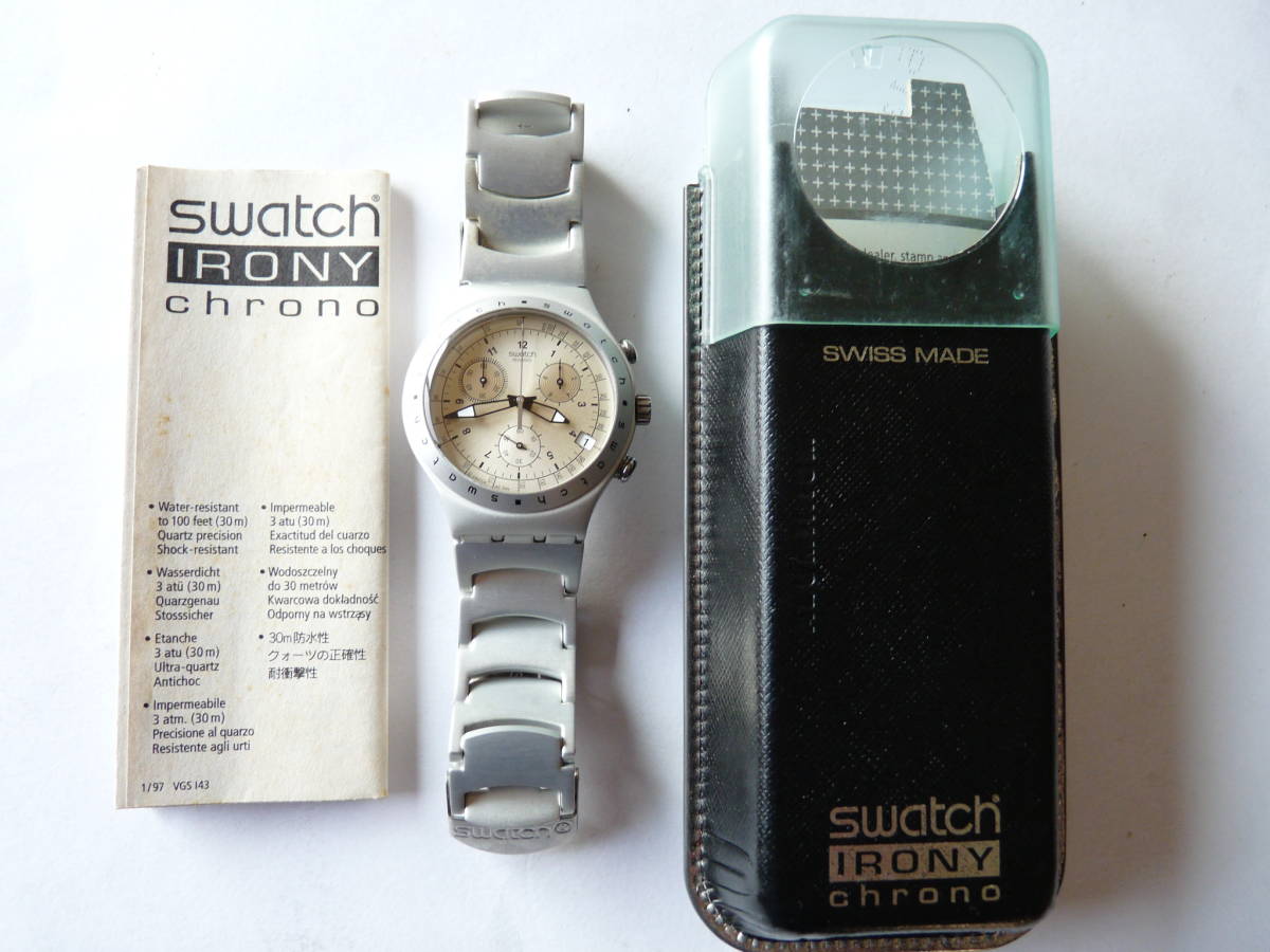 極短期使用品 電池交換済 2000年モデル スウォッチ Swatch アイロニークロノ Freezing Rain 品番YCS4006AG ４時方向にデイト表示有り_画像9