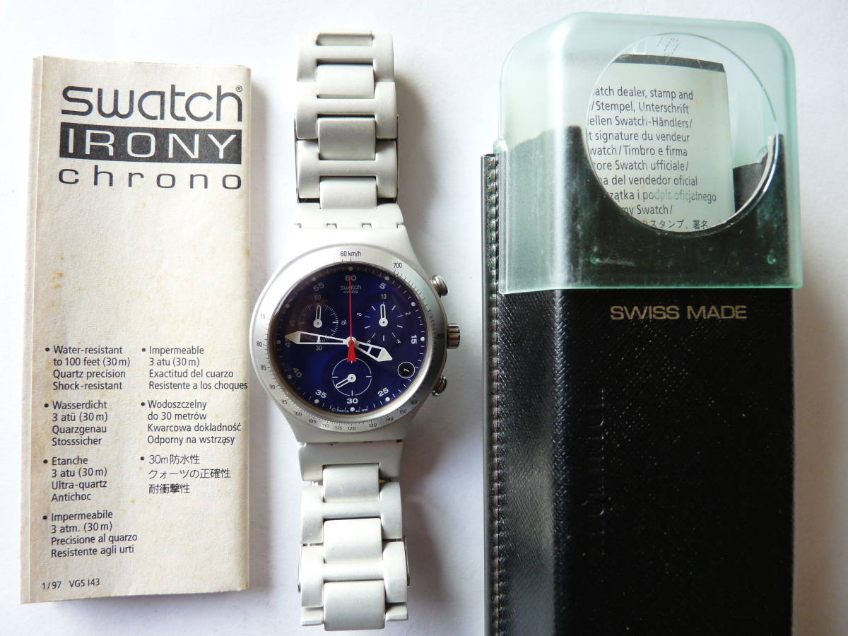 極短期使用品 電池交換済 2000年モデル スウォッチ Swatch アイロニークロノ TROUBLE MAKER 品番 YCS4011AG ４時方向にデイト表示有り_画像9