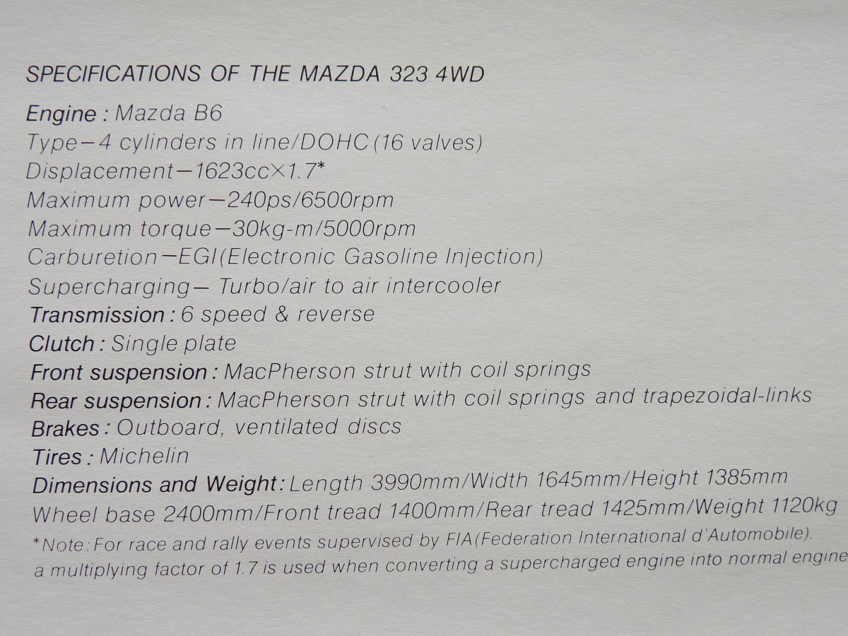  Mazda    ... небольшое количество  ... ткань    неиспользуемый  плакат  1988 год WRC3...　 Mazda 323... миллиметр ...4WD  Португалия  ...