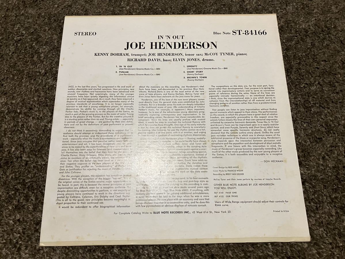 NYラベル　joe henderson in out ジョー・ヘンダーソン　blue note_画像2