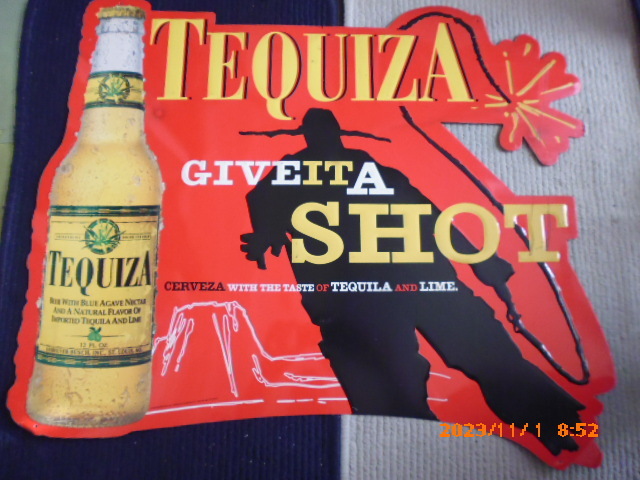 テキーザ　Tequiza 両面　金属製看板　１９９８年　バドワイザーの会社のテキーラとビールのコラボ品