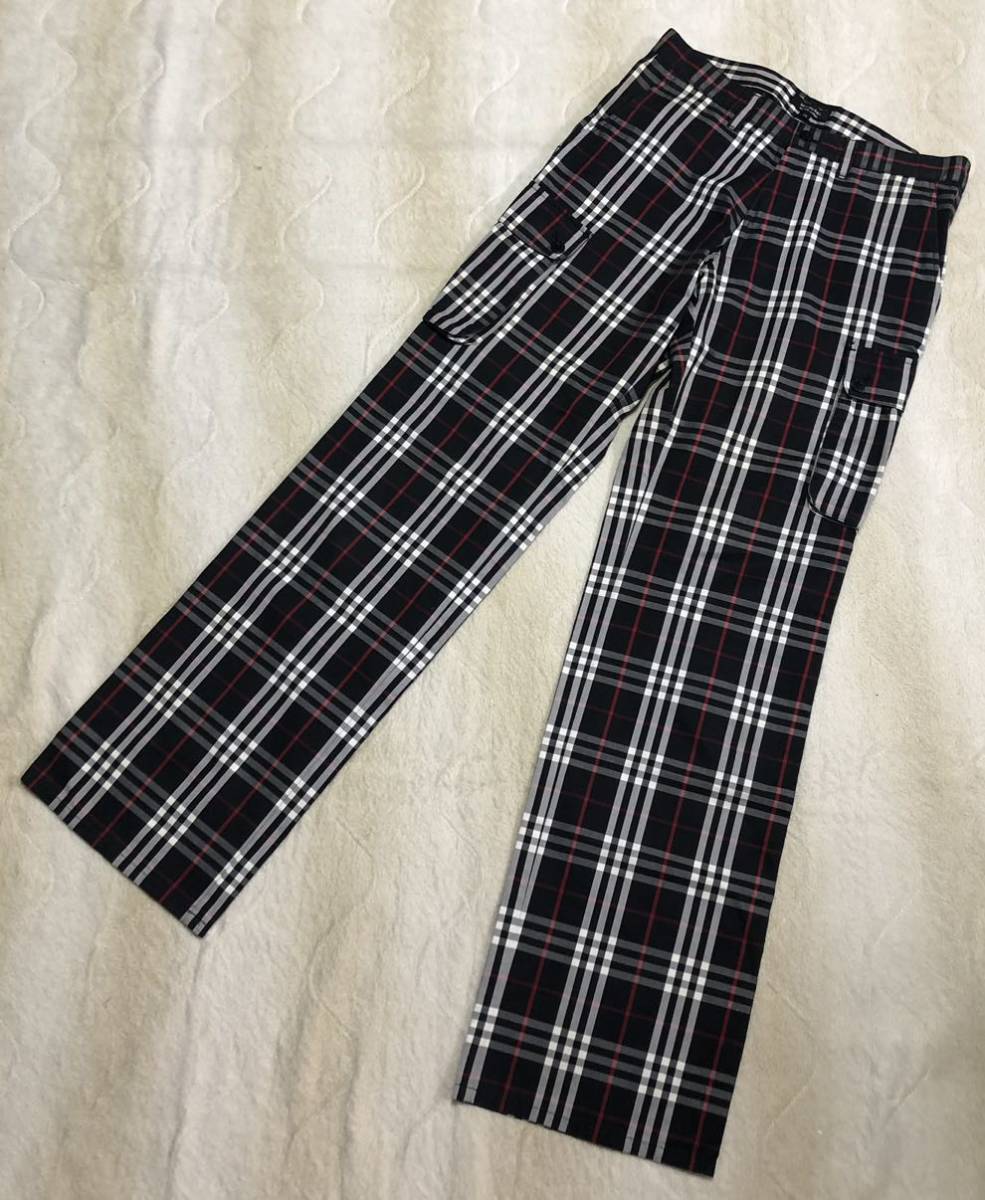 ☆BURBERRY BLACK LABEL☆バーバリー ブラックレーベル カーゴ パンツ 73 黒系 ノバチェック BMS58_画像1