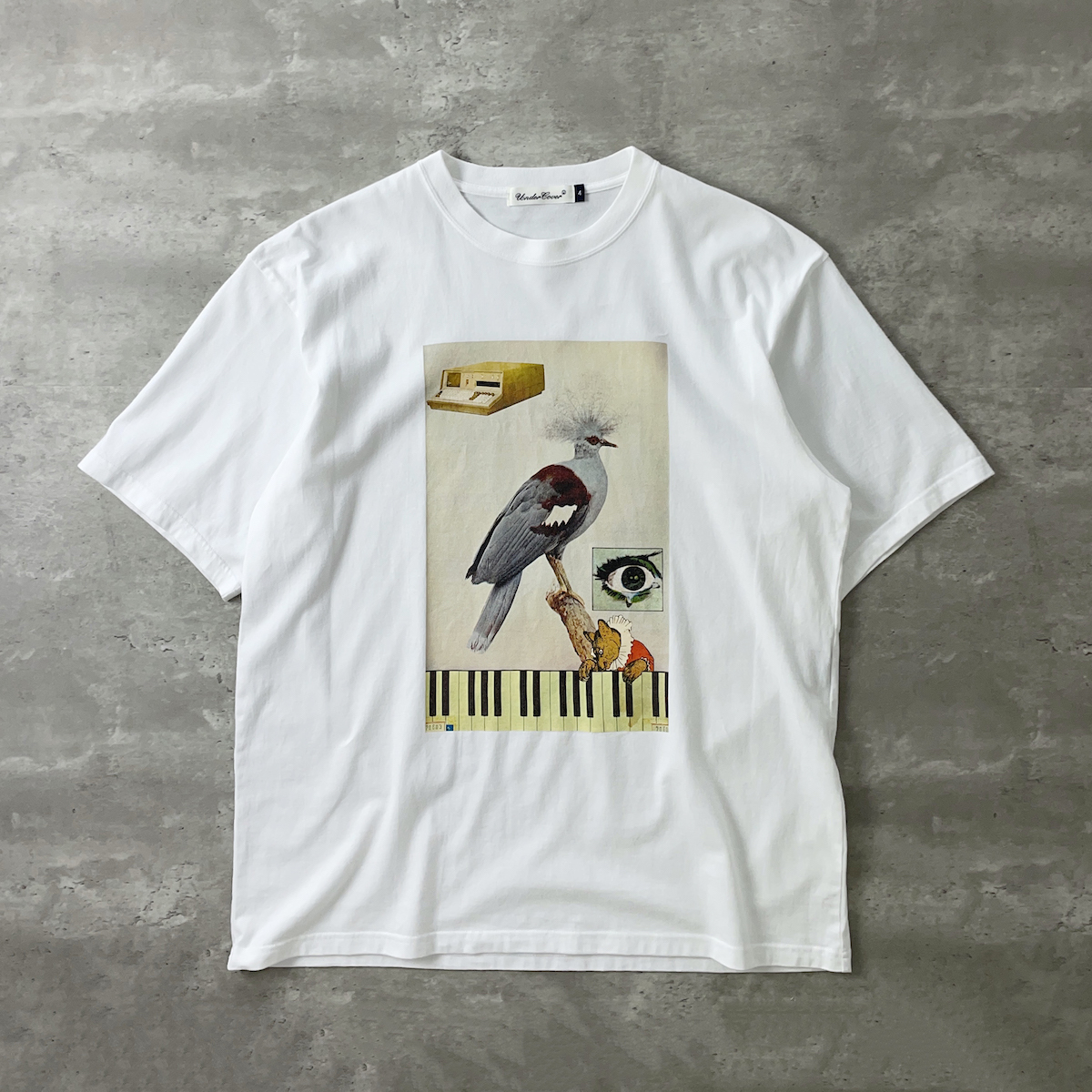 UNDERCOVER　4 メンズ XL 22SS 半袖 グラフィック アート ボックス プリント Tシャツ 白 ホワイト 綿 100% コットン 丸首 ピアノ 鳥 日本製