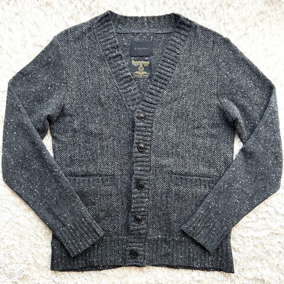 LOUNGE LIZARD ★希少 ハリスツイード★ Lサイズ ラウンジリザード Harris Tweed カーディガン ニット ヘリンボーン 袖切替え 灰色 グレー_画像1