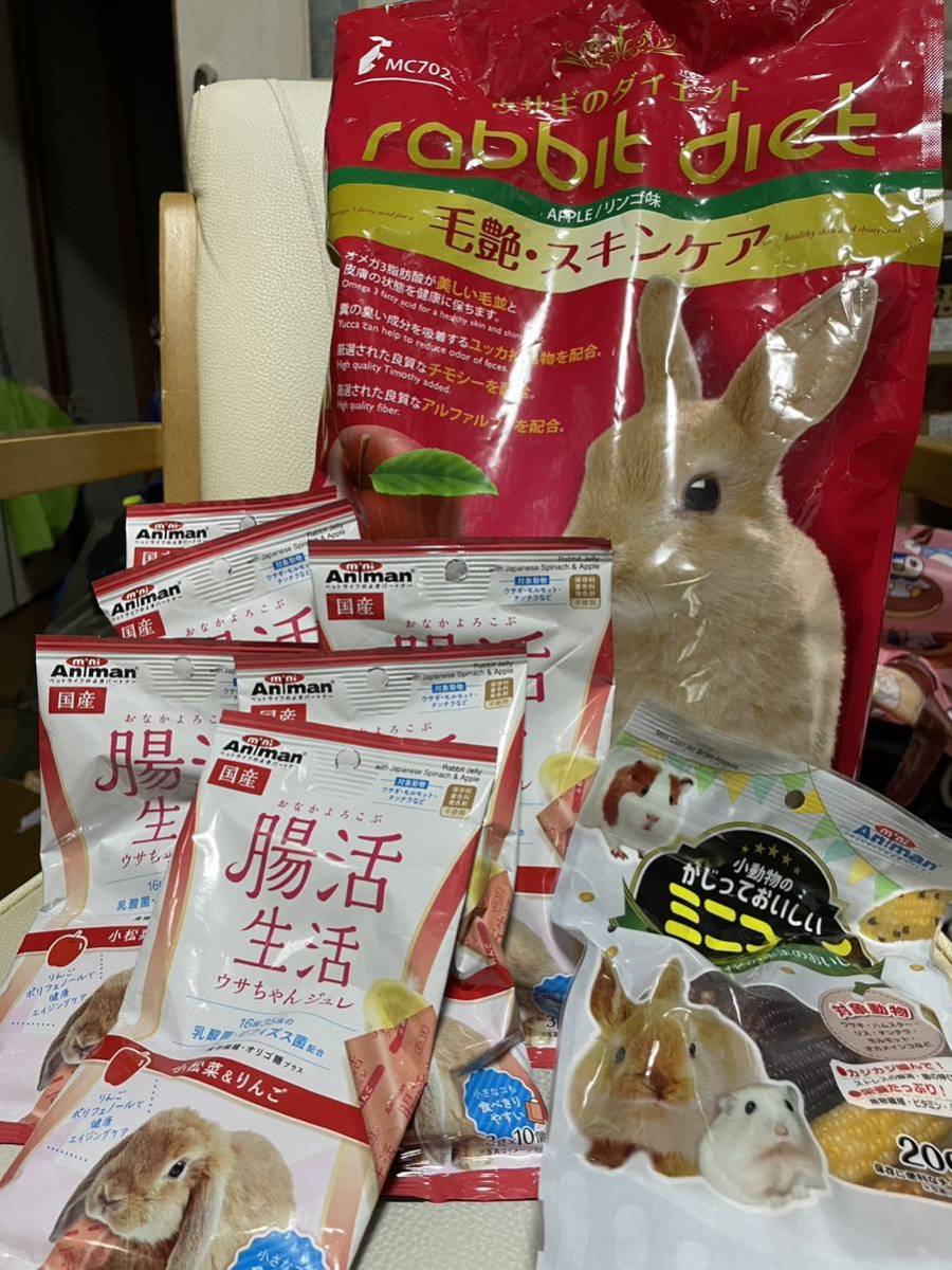 うさぎの餌　ごはん　毛艶　スキンケア　リンゴ味　おやつ　ミニコーン　腸活　ジュレ　うさぎのちゅーる　賞味期限近い_画像1