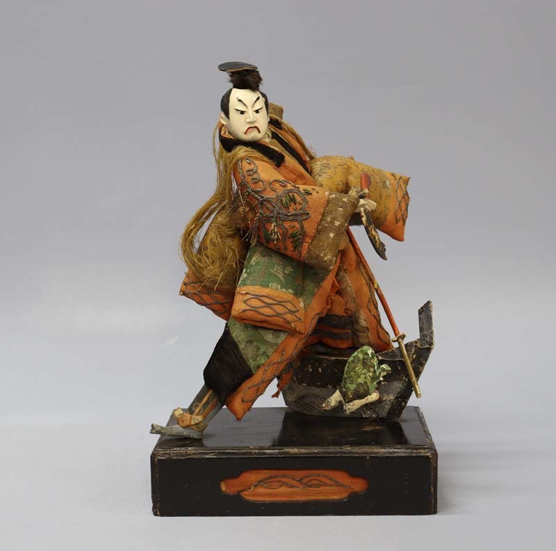 ■即決■ 江戸時代 竹田人形 舟乗り カエル付 総高32cm 侍 武者人形_画像1