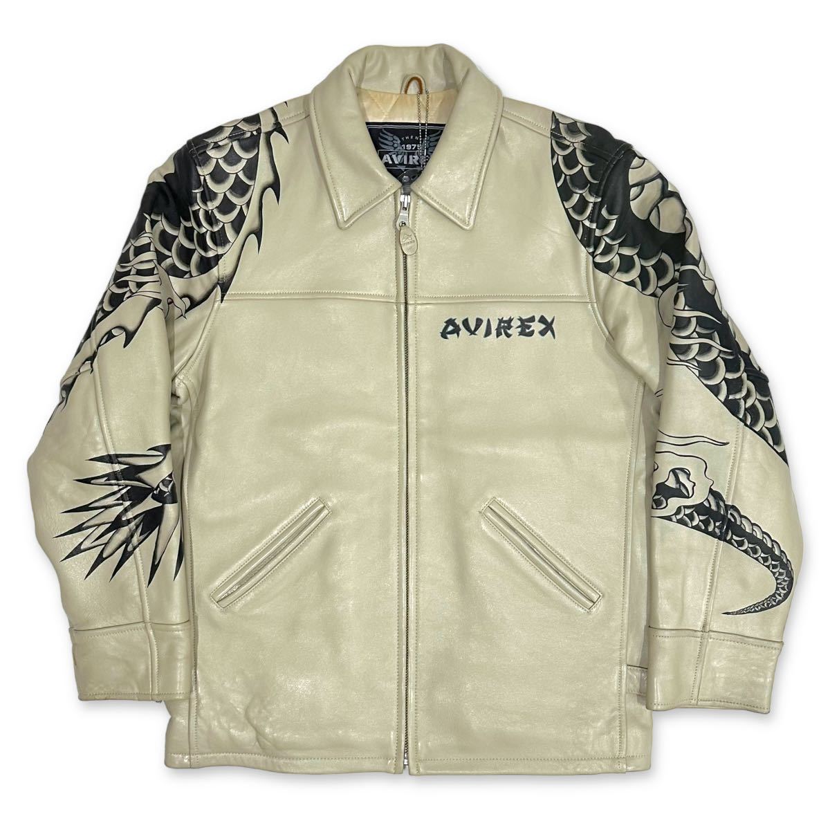 稀少■最初期 AVIREX (アヴィレックス) DRAGON vs SNAKE TRAKER JACKET 龍&蛇 ドラゴン スネーク レザー ジャケット S 300着限定 松本人志_画像3