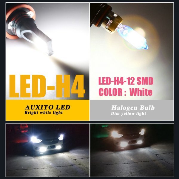 「送料無料」2個- H4 カーフォグバルブ,ヘッドライト LED 12 SMDライト,白色光ライト,超高輝度,高速熱放散-12SMD-12V us_LED H4 カーフォグバルブ,ヘッドライト 